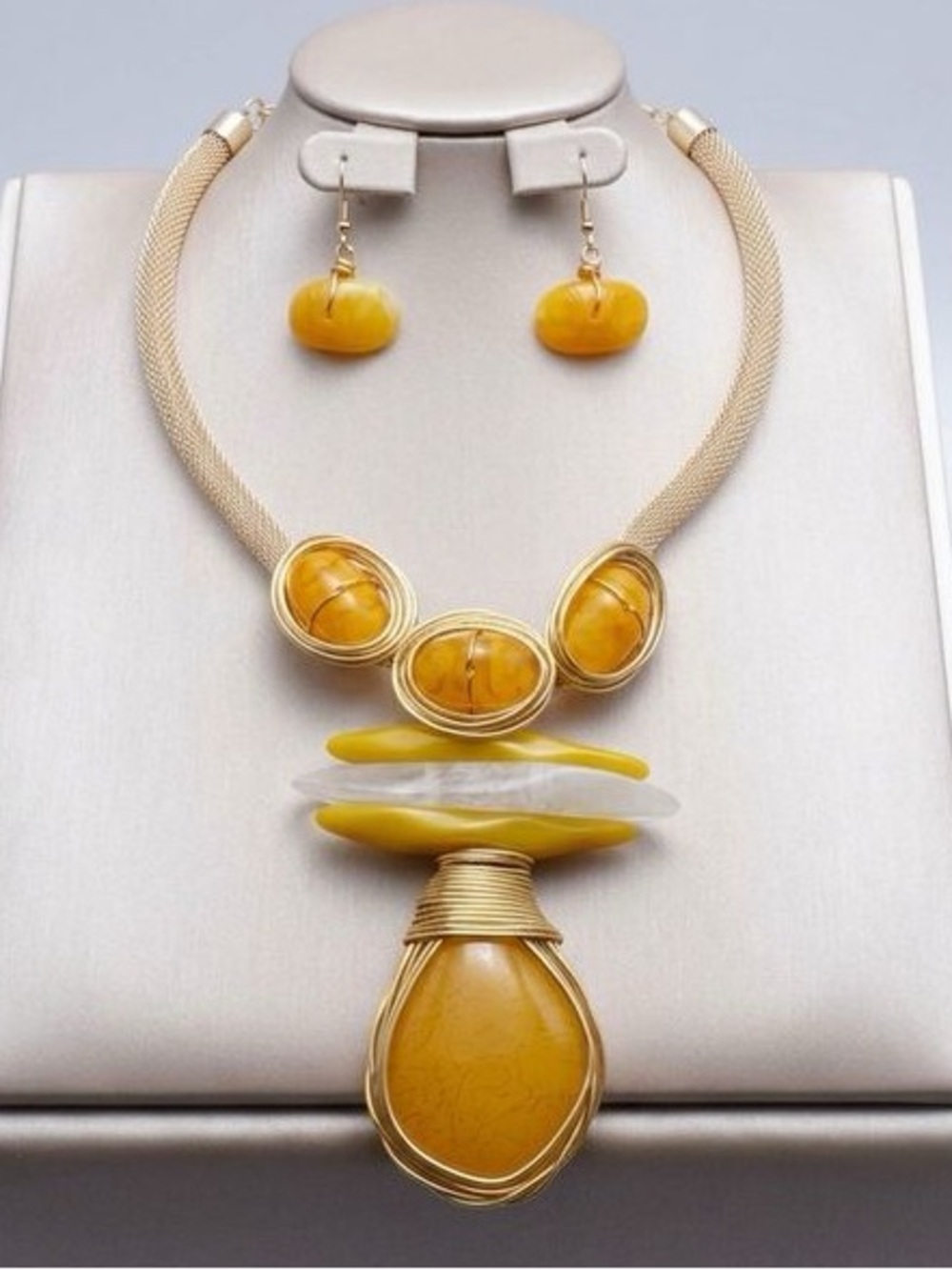 Teardrop Pendant Handmade Mustard Yellow Necklace
